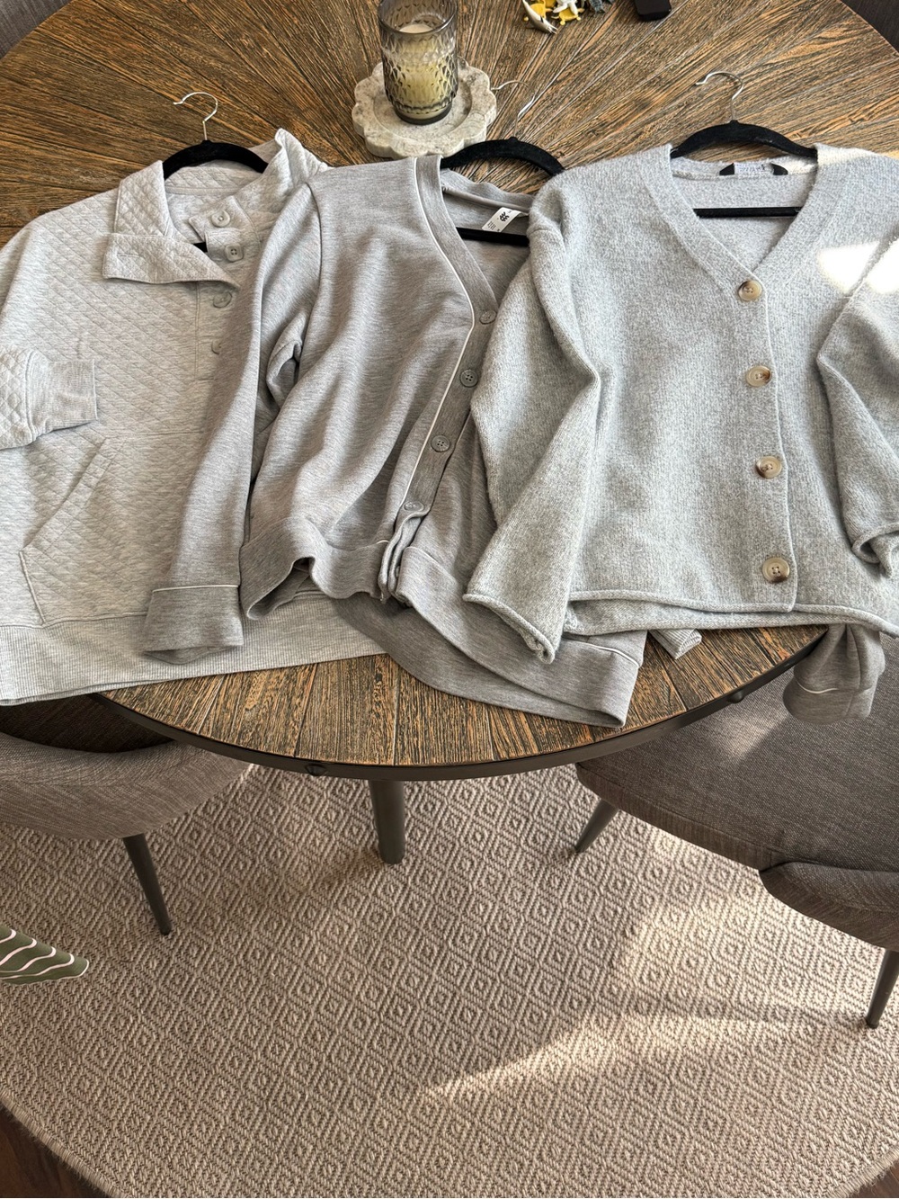 Gray Women's Cardigan/Button Trio